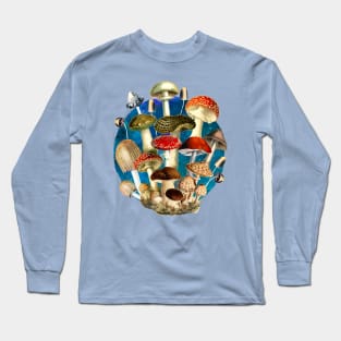 Mushroom night forest, mushroom art, mycology, cottage core aesthetic design over a Long Sleeve T-Shirt